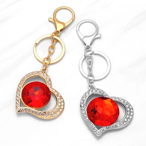 Heart Keychain Red Rhinestone Crystal Hollow Alloy Heart Shaped Bag Charm For Women Gift