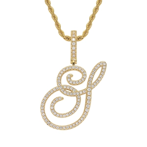 Close-up of 18K gold S-letter pendant with pavé cubic zirconia on a rope chain