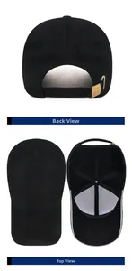 Detail view of cotton baseball cap with gold metal adjustment buckle and inner stitching