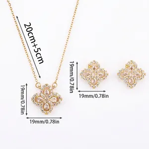 Zircon flower pendant necklace and earrings set with 20cm chain and 19mm charm