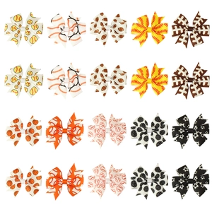20-piece set of girls' sports hair bows with baseball, rugby, and basketball prints