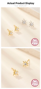 Macro shot of 925 sterling silver star stud earrings with sparkling round zirconia centers