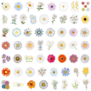 Pack of 55 assorted colorful daisy waterproof stickers for skateboards and helmets