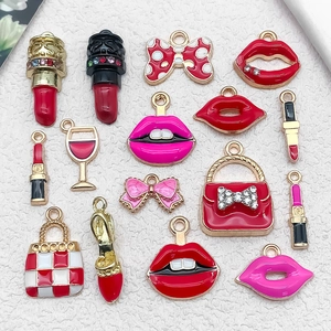 Fashion Enamel Alloy Charms For DIY Jewelry Making Lipstick Lips Bow Handbag High Heel Wine Glass Rhinestone Pendants