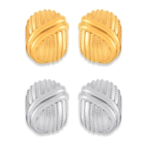 Vintage textured oval stud earrings in gold and silver finish with multi-layer line design