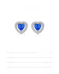 Spécifications des boucles d'oreilles cœur en argent 925 avec opale bleue et pierres