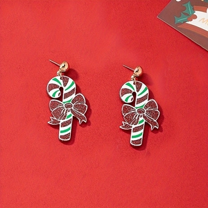 Boucles D'oreilles Canne En Sucre Avec Tige En Acier Inoxydable Acrylique Nœud Pailleté Bijoux Noël