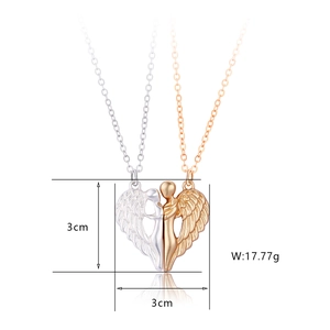 Detail view of angel wing heart necklace showing 3cm dimensions and 17.77g weight