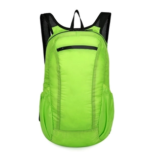 Lightweight neon green waterproof folding backpack with breathable mesh straps