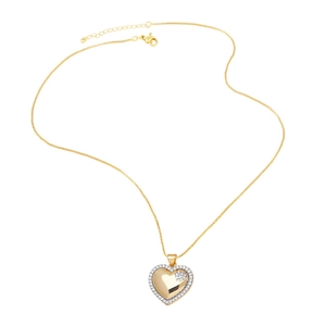 Gold heart pendant necklace with bowknot detail and sparkling cubic zirconia stones