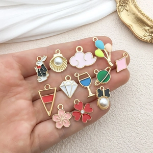 DIY colorful enamel alloy charms including rabbit cloud and flower shapes held on hand