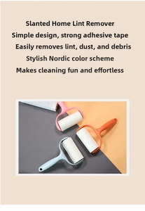 Detail of lint roller with easy-tear spiral design in orange, pink and blue colors