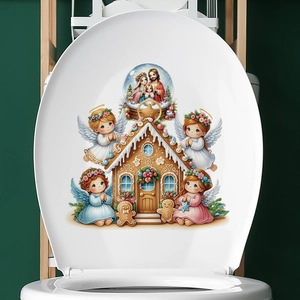 Christmas gingerbread house and angel stickers for toilet lid or window decoration