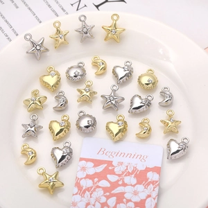 Mini crystal heart star and moon alloy charms for DIY handmade jewelry crafts