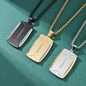 Men's tire pattern dog tag pendants in black, gold, and silver stainless steel