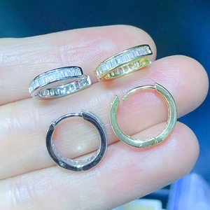 Minimalist round hoop earrings with cubic zirconia in gold and silver finish