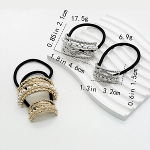Minimalist alloy hair tie with pearls in gold and silver finish for sleek ponytails