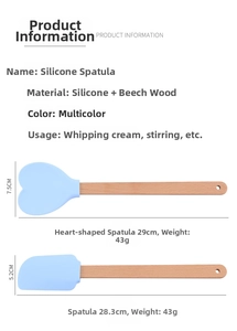 Detailed size specifications for heart-shaped silicone spatula with beech wood handle