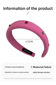 Detail of hot pink fabric headband with colorful rhinestones and 12cm inner width