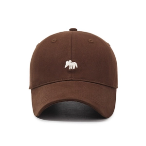 Classic dark brown cotton baseball cap featuring minimalist white animal embroidery
