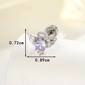 Titanium steel angel wing cartilage earring with purple zircon stone, 0.72x0.89cm size