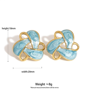 Boucles d'oreilles triangle en acier 316L avec émail bleu vintage, taille 18mm x 20mm