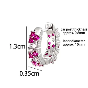 Hoop earrings with micro-set red and white cubic zirconia and size measurements