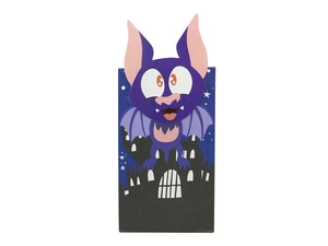 Detail showing cartoon bats and castle print on Halloween paper gift bag