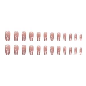 Pink cat eye glitter press-on nails with white heart and star patterns, 24 piece set