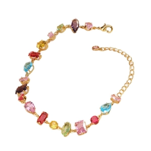 Colorful zircon gemstone bracelet with gold-plated chain and adjustable lobster clasp