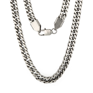 Vintage stainless steel cubit curb chain necklace with lobster clasp in antique silver