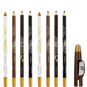 Set of 8 professional barber and eyebrow pencils in black, brown, and white with sharpener