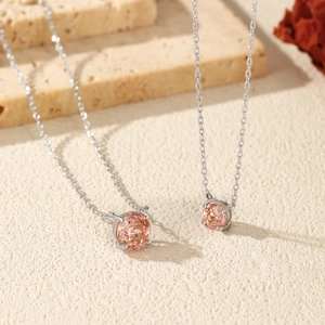 Collier en argent sterling S925 avec pendentif rose taille rose et chaîne en argent