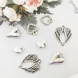 Silver hollow heart and angel wing alloy pendants for DIY jewelry making accessories
