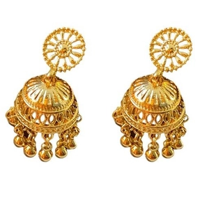 Classic gold-plated Jhumka tassel earrings with traditional ethnic hollow patterns
