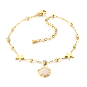 Double-layer stainless steel anklet with starfish pendants and a shimmering shell charm