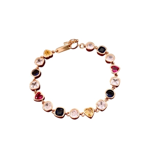 18K gold plated vintage bracelet with multi-colored square and heart gemstones