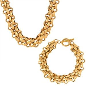 Chunky gold chain jewelry set with bold link necklace and T-bar toggle bracelet
