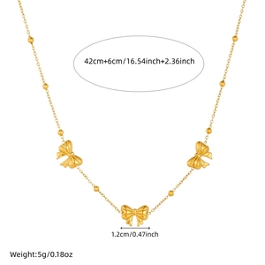 Minimalist gold plated stainless steel bead chain necklace with three butterfly pendants