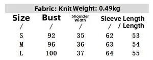 Size chart for women's knitted crew neck cropped sweater showing detailed measurements