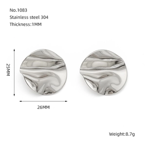Detail showing 25mm silver irregular metal stud earrings with 304 stainless steel texture