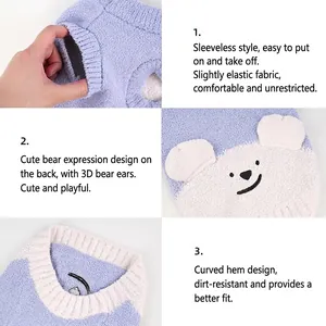Cozy lavender cartoon bear ears dog sweater with fleece knit for small pets