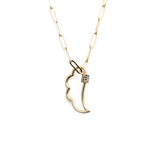 Gold wing necklace with colorful zircon stones on a minimalist gold chain