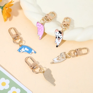 Cute cartoon cat enamel alloy keychain set with golden lobster clasps for bags