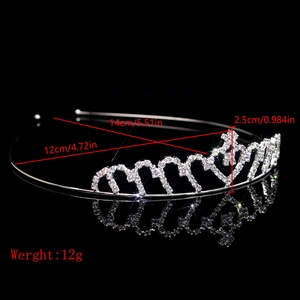 Detailed size specifications for silver rhinestone crown headband showing dimensions and weight