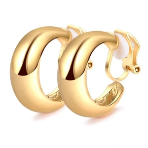 Detail of golden C-shaped alloy ear clips with white comfort cushions for non-pierced ears