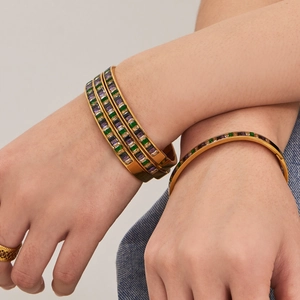 18k gold plated stainless steel bracelet with colorful zircon stones in stacked style