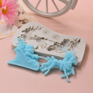 Christmas Santa Claus Sleigh Reindeer Snowflake Silicone Mold DIY Baking Cake Decoration Fondue Handmade Soap Tool