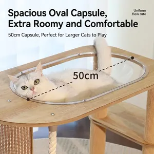Árbol para gatos de madera con nido de cápsula de 50cm y postes de rascado de sisal