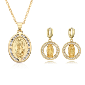 Our Lady Of Guadalupe Pendant Necklace Gold Plated Copper Cubic Zirconia Religious Jewelry Retro Style For Women